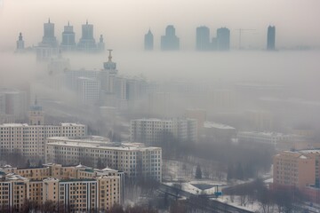 Moscow Russia centrum city in fog, generative artificial intelligence