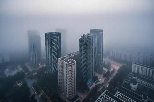 Shenzhen China centrum city in fog, generative artificial intelligence