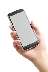hand holding smart phone isolated on transparent background made with generative ai
