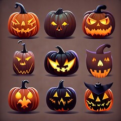 Halloween cute illustrations of pumpkin. Illustration glowing pumpkin on treat or trick fantasy fun party celebration. Created with generative AI tools