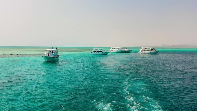 Sharm El Sheikh bay in Egypt. Resort city bay views from the yacht. Ships and yacths