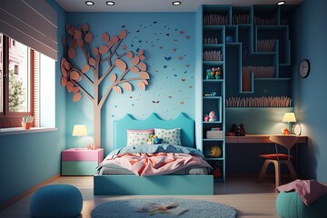Cute smart interior of a bedroom