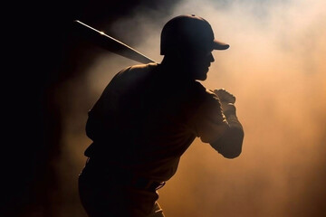Silhouette of a Baseball Player at Bat with Backlight, Generative AI - 590574153