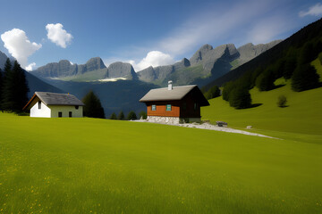 Obraz premium Cottage on green meadow