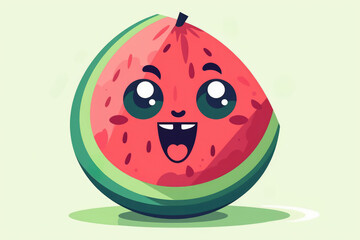 Obraz premium Happy watermelon face emoji, Generative AI