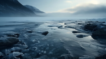 Fototapeta na wymiar Artic sea frozen with a lot of small ice pieces, generative ai