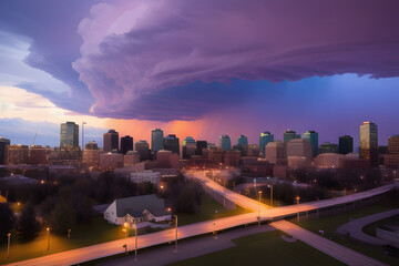 Fototapeta premium Storm clouds near sunset over downtown Winnipeg (Manitoba, Canada)