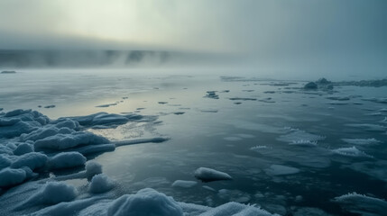 Artic sea frozen with a lot of small ice pieces, generative ai