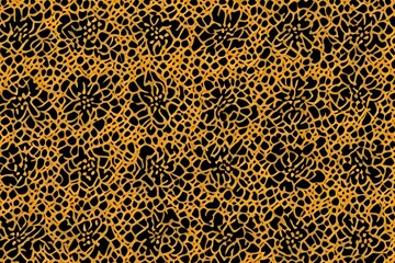 Abstract floral gold pattern tiles with black background. generative ai 4k picture