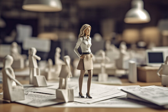 Paper toy model business office concept with workspace background image for article Generative AI