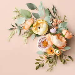 3d render, floral wreath, round frame with copy space. Generative Ai