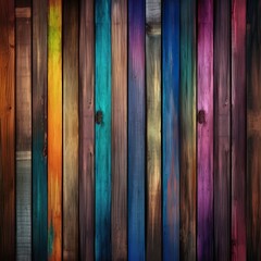 wooden colorful rainbow background made of wooden planks with copy space for text. Generative Ai.