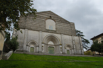 View of the facade of Saint Fortunato Church in the historic center of Todi city, Italy