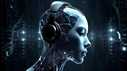 creating music using artificial intelligence. robot, modern technologies. 