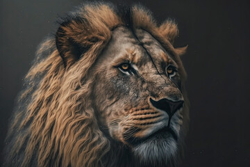 Fototapeta premium Generative AI illustration of colorful vibrant portait if strong powerful male lion