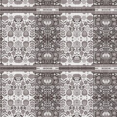 French style grey intricate damask seamless pattern. 2 Tone country cottage background. Simple rustic fabric textile for shabby chic patchwork