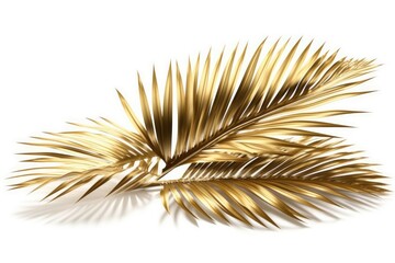 Obraz premium single golden palm leaf isolated on a white background. Generative AI