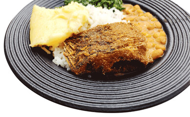 close up at on fried fish at on Typical Brazilian daily meal called 