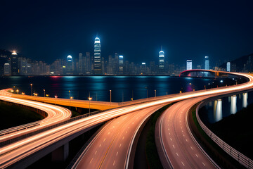 Fototapeta na wymiar highway and Ting Kau bridge at night