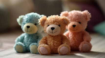 Obraz premium Small plush toys, group of small plush kids toys, generative ai