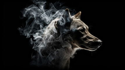 Wolf made from smoke, smoke texture outline wolf, generative ai