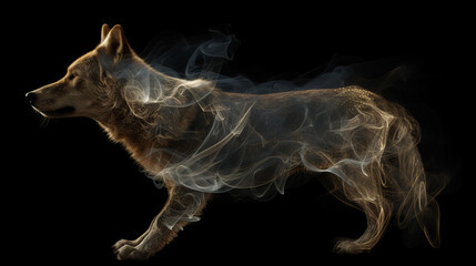 Obraz na płótnie Canvas Wolf made from smoke, smoke texture outline wolf, generative ai