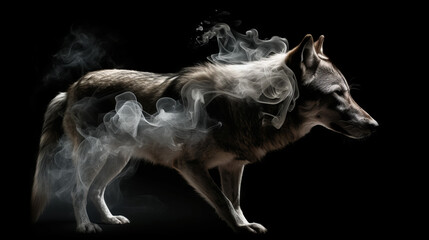 Wolf made from smoke, smoke texture outline wolf, generative ai