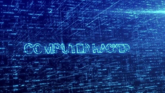 Computer Hacked Text Reveal Over Blue Futuristic Technology Network with Digital Cyberspace Background