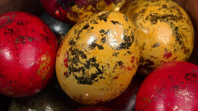 close up of painted and gold leaf decorated Easter eggs