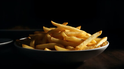 Western style French fries inside delicate plate, generative ai