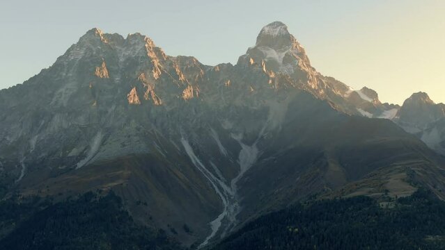 Beautifull sunrise of the Ushba mountain. Caucasus. Svaneti. Georgia.
