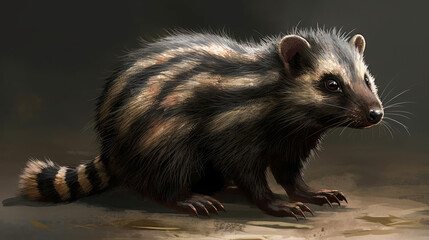 Fototapeta premium A creature with black and grey striped fur, generative ai