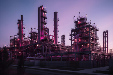 Obraz premium Petrochemical plant at twilight, petrochemical industry, industrial landscape. Generative AI