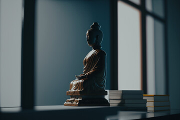 Obraz premium Buddhism, buddha, statue, decoration, monk, meditation, temple, contemplation, spirituality, peace, harmony, lifestyle, religion. Generative AI