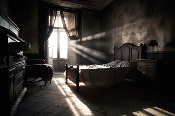 Old far west wooden bedroom.