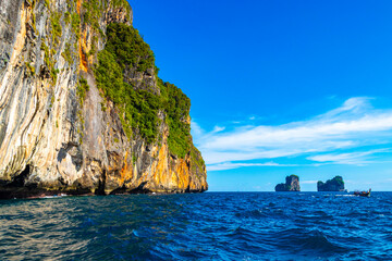 Beautiful tropical limestone islands on Koh Phi Phi Leh Thailand.