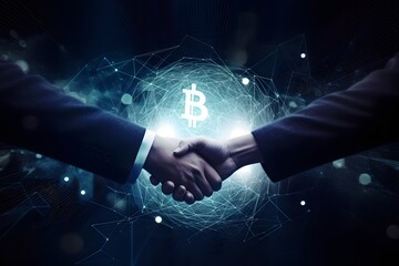 Crypto or Investing Business handshake on finance prosperity and money technology asset background . Generating Ai