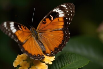 Obraz na płótnie Canvas colorful butterfly perched on a vibrant flower. Generative AI