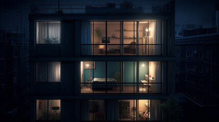 apartment with light from window. night. Generative AI
