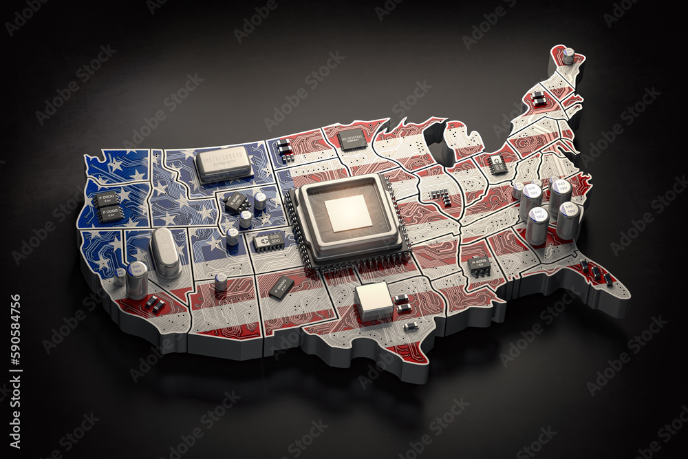 Poster usa semiconductor industry, computer chips manufacturing and artificial intelligenceconcept. motherb