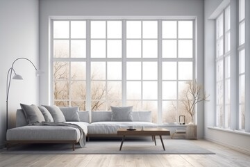 cozy living room with natural light and modern furniture. Generative AI