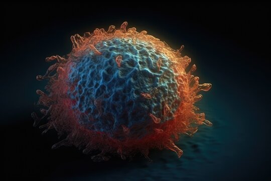 red and blue blood cell on a dark background. Generative AI