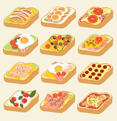 illustration of a set of savory toast
