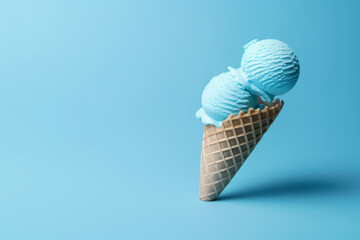 Ice cream cones with ice cream on blue background