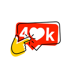 40k icon likes. 40k counter notification icon. Follower. Button, ui, web. 40000 social media likes. Hand click finger icon vector