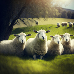 Fototapeta premium Sheep grazing in the field. Generative AI.