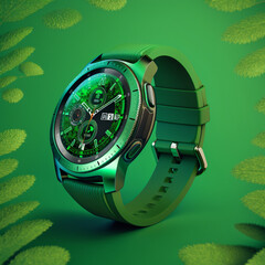 Smart watch on a green background. Generative AI.