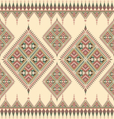 Ethnic folk geometric seamless pattern in vintage brown tone in vector illustration design for fabric, mat, carpet, scarf, wrapping paper, tile and more
