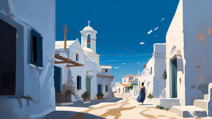 Illustration of beautiful view of Mykonos island, Greece - obrazy, fototapety, plakaty