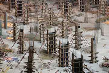 Obraz premium Empty illuminated construction site at night